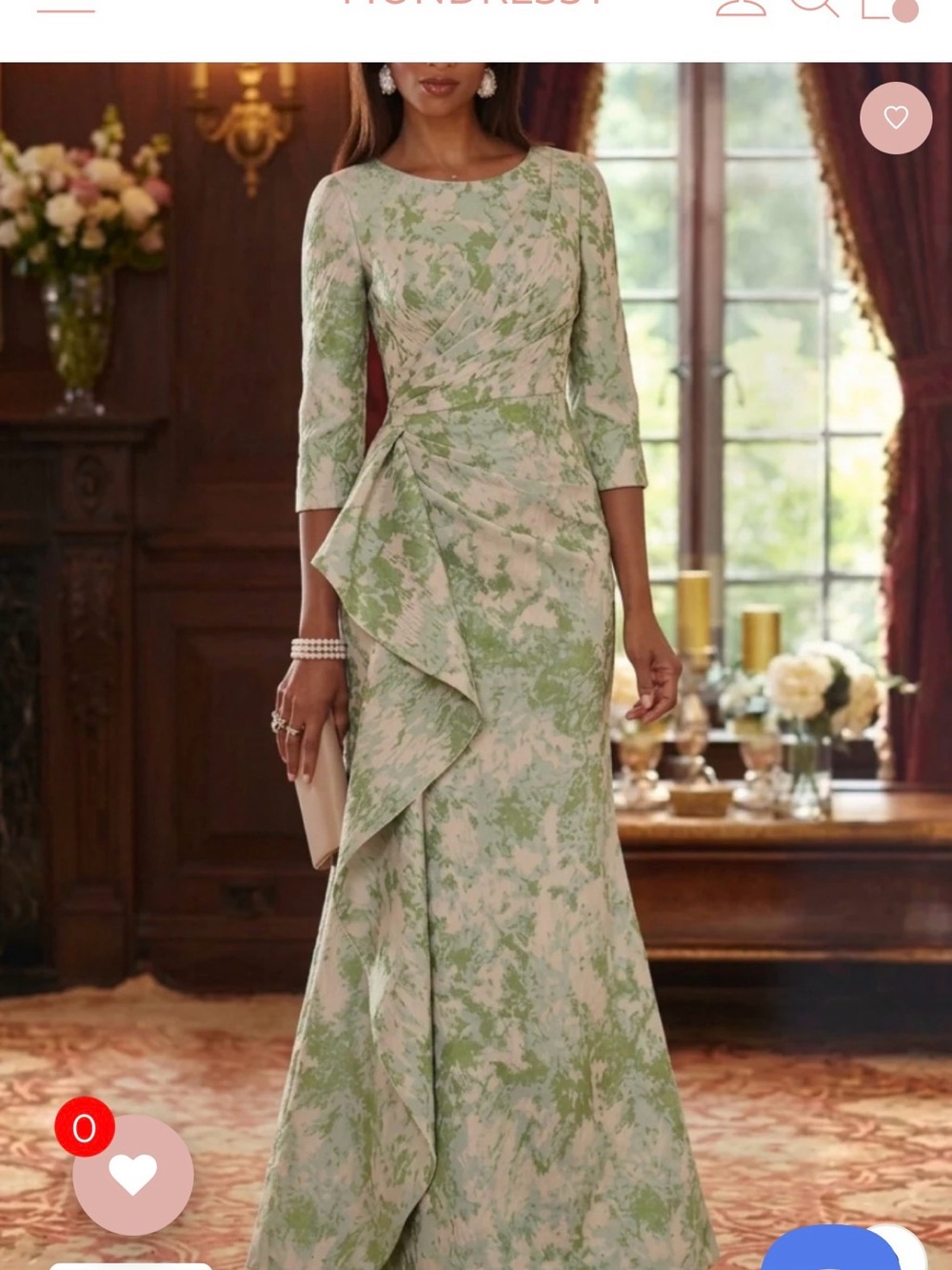 Beautiful Mother of the Bride Dress!!! Elegant Green and Cream Floral Maxi Dress